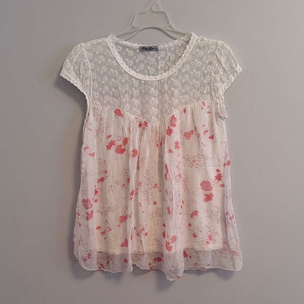 Elena Baldi Delicate Floral Lace Blouse in White and Pink